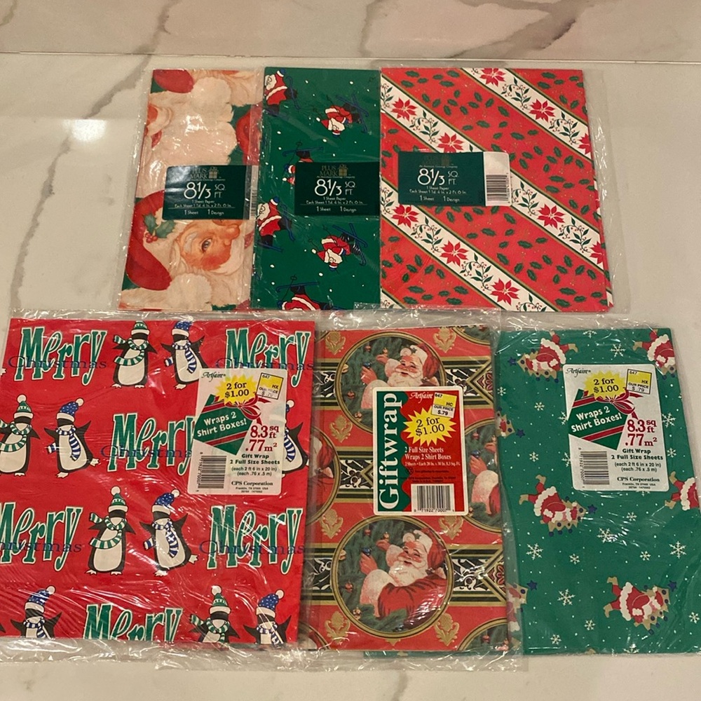 Vintage Artfaire and Plusmark 80’s Christmas wrapping paper SEALED